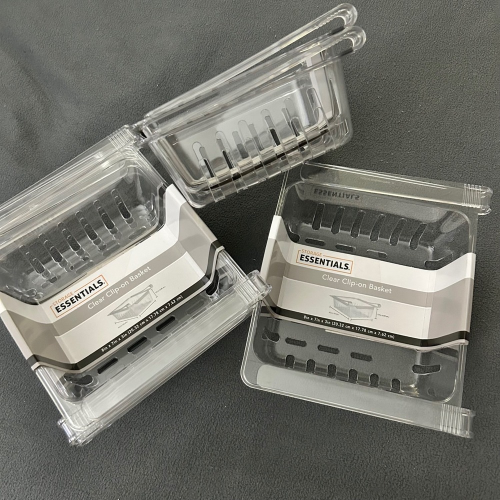 Storage Essentials Clear Clipon‎ Baskets 8x7x3 Inch Refrigerator Pantry Set 6